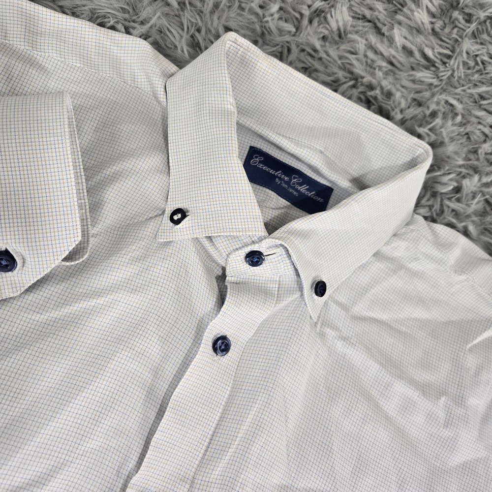 Tom James Executive‎ Collection Shirt Mens XL White Blue Micro Check Button Down